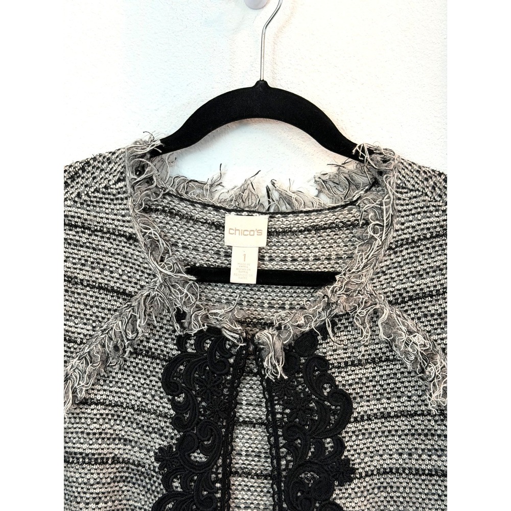 Chicos Open Front Textured Jacket Womens 1X Fringe Lace Old Money Quiet Luxury - Picture 4 of 5